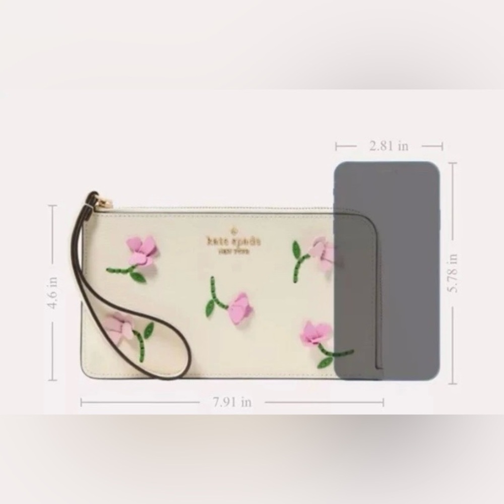 Kate Spade Floral Flowers Appliqué L-Zip Wallet Wristlet - Picture 4 of 7